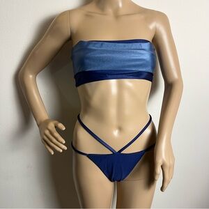 Blue Strapless Bikini Set Royal blue satin Navy blue bikini  Brazilian brand